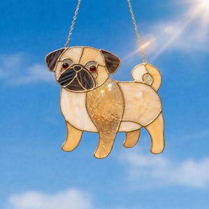 Mops Glasmalerei Muster PDF Süßer Hund Suncatcher Vorlage Tiffany Stil Anfängerfreundlich Sofort Download