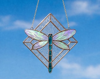 Libelle Glasmalerei PDF, Geometrischer Suncatcher DIY, Anfänger Glas Vorlage, Natur Insekt Fenster Dekor Download