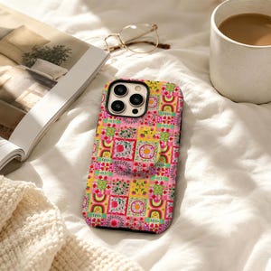 Colorful Patchwork Phone Case, Retro Floral Tile Quilt Cover, Folk Art Boho,iPhone 17 16 15 14 13 12 Pro Max X XS, Samsung S22 Ultra