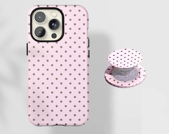 Capa para celular rosa e marrom com bolinhas, fofa e moderna, para iPhone 17 16 15 14 13 12 Pro Max X XS, Samsung S22 Ultra, presente para ela.