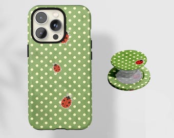 Funda para teléfono con mariquita de lunares verdes: adorable funda para teléfono con insectos, compatible con iPhone 17, 16, 15, 14, 13, 12 Pro Max, X, XS y Samsung S22 Ultra.