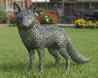 Handmade Metal Rustic Watching Fox Garden Sculpture Garden Yard