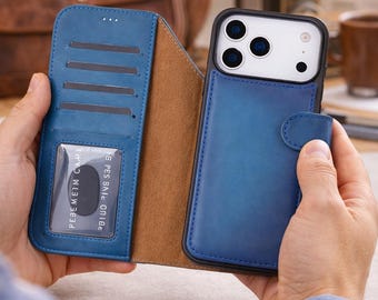 Funda desmontable de piel flor para iPhone 17 Pro Max con tarjetero