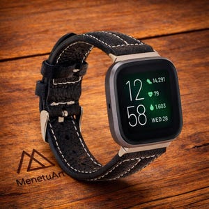 Correa negra de grano completo para Apple Watch con estilo clásico de costura en contraste