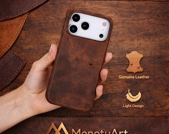 Full Grain Leather iPhone 17 Pro Case, Slim Protective Cover with Camera Protection