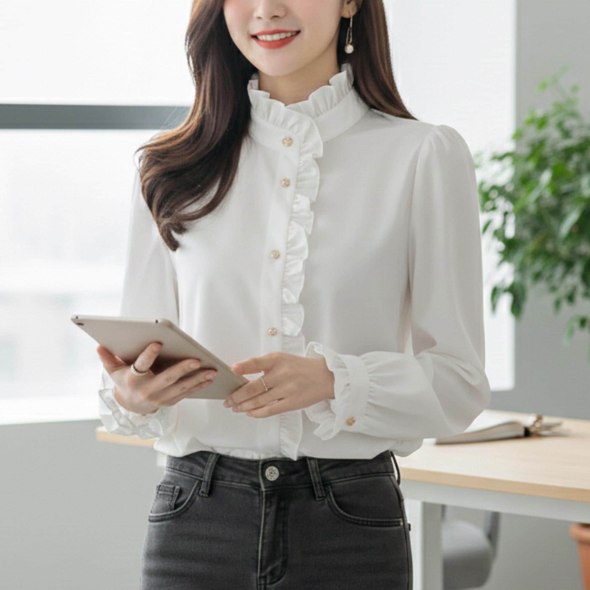 Haut Blanc Crème à Manches Courtes - Style Peplum - Taille 6 - Marque Silk Wei - Neuf Sans étiquette