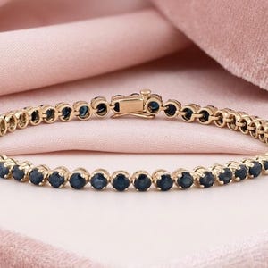 Blue Round Stone Tennis Bracelet, 925 Sterling Silver Minimalist Stacking Bracelet