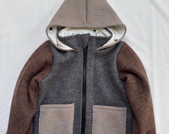 Colorblock boiled wool coat/jacket for babies and children made of cotton jersey, with or without a hood.