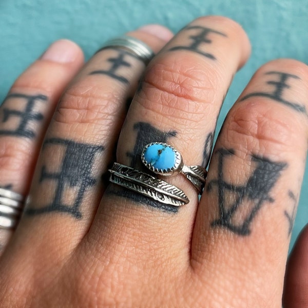 Golden Hills Turquoise Adjustable Feather Wrap Sterling Silver Ring