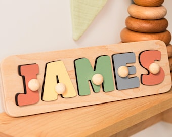 Rompecabezas personalizado con nombre para bebé - Juguete de madera personalizado - Regalo de primer cumpleaños - Regalo para baby shower