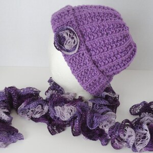 Lavender Purple Crochet Hat Scarf Set | Cozy Boho Woodland Winter Accessories Purple Hat Scarf Set, Mohair Hat, Fluffy Hat, Luxury Hat  main image 4