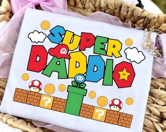 Super Daddio PNG | Retro Videospiel Vatertag Shirt Design | Gaming Dad Sublimation | Mario Papa Geschenk | Sofortiger digitaler Download