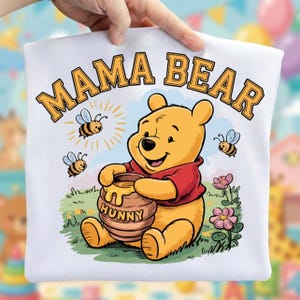 Mama Bear Winnie the Pooh PNG, Classic Pooh Shirt Design, Disney Mom Clipart, Sublimation Graphic, Retro Pooh Bear, Hunny Pot, Wildflowers