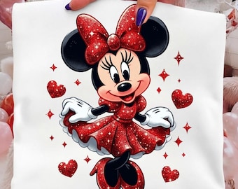 Minnie Valentine PNG | Rot Glitzer Kleid Clipart | Niedliche Minnie Herz Sublimation | Disney Valentinstag Shirt | Liebe digitaler Download