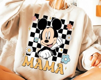 Retro Mickey MAMA PNG | Schachbrett Mama Shirt Motiv | Groovy Maus Muttertag Sublimation | Disney Urlaub Mom Sofortiger digitaler Download