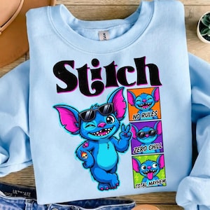 Stitch PNG Sublimation Design Premium Disney Shirt, Retro Sunglasses Alien Clipart, Zero Chill Mood Download
