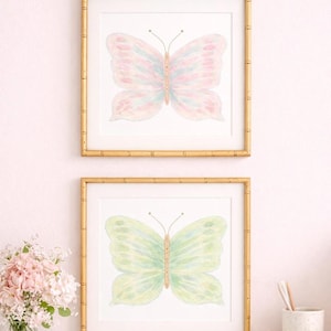 Set di decorazioni murali preppy stampabili con farfalle colorate ad acquerello, download digitale immagine 2