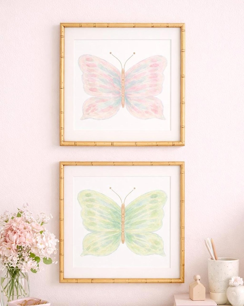 Set di decorazioni murali preppy stampabili con farfalle colorate ad acquerello, download digitale immagine 2