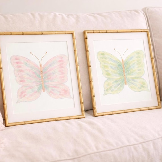 Colorful Watercolor Butterfly Printable Preppy Wall Art Set Digital Download
