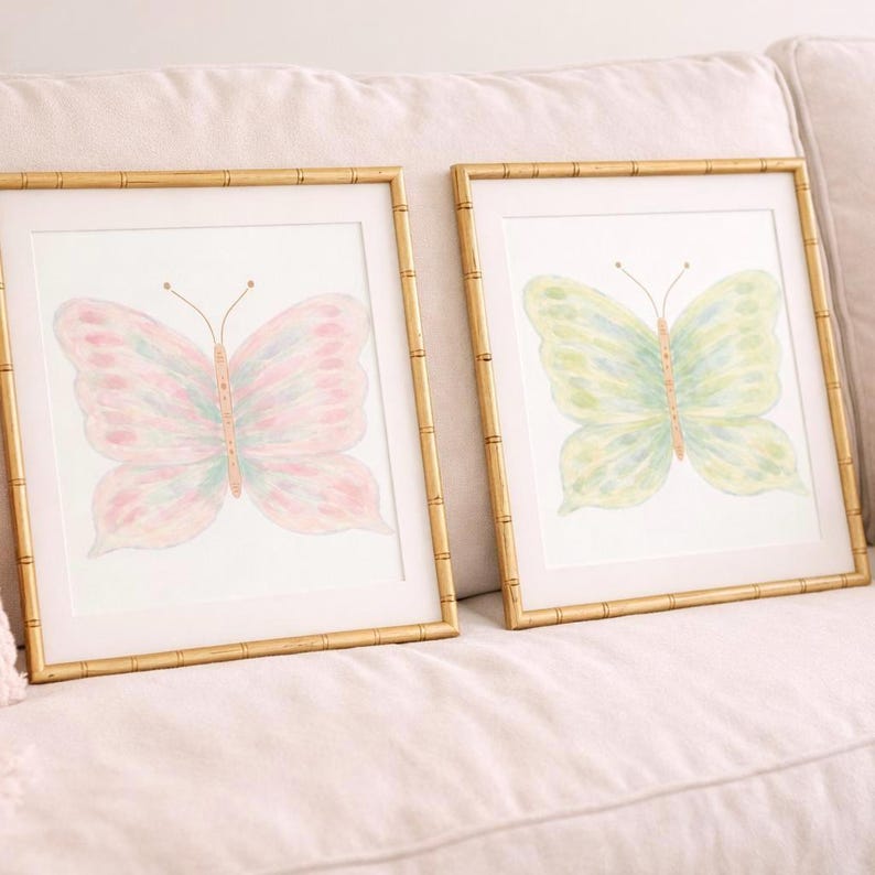 Set di decorazioni murali preppy stampabili con farfalle colorate ad acquerello, download digitale immagine 1