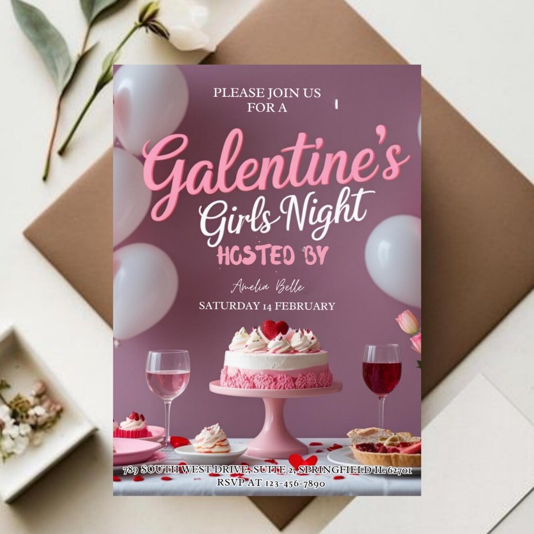 Editable Galentine's Day Invitation | Girls Night Doodle Bow Design ...