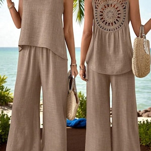 Zweiteiler-Set – Ärmelloses Top & Hose mit weitem Bein, Boho-Sommer-Set für Frauen
