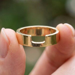 14k Gold Cigar Band, 5mm Wide Cut Out Design, Customizable Nesting Ring, Anniversary Ring For Wife