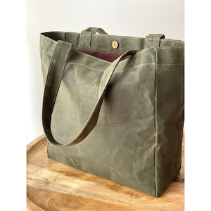 Waxed Canvas Tote Bag - Vegan Tote Bag - Market Bag - Everyday Bag - Military Green