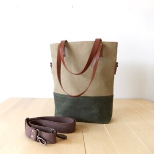 Waterproof Foldover Bag Convertible Tote Waxed Canvas Base Cotton Adjustable Strap Leather Handles Orange Lining image 4