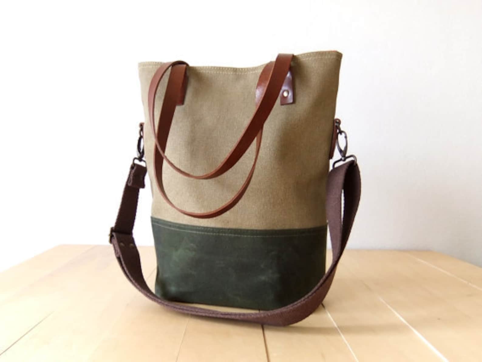 Waterproof Foldover Bag Convertible Tote Waxed Canvas Base Cotton