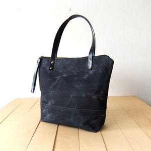 Waxed Canvas Tote in Black - Black Leather Handles - Black Lining - Shoulder Bag - Handbag - Men Bag - Men Tote