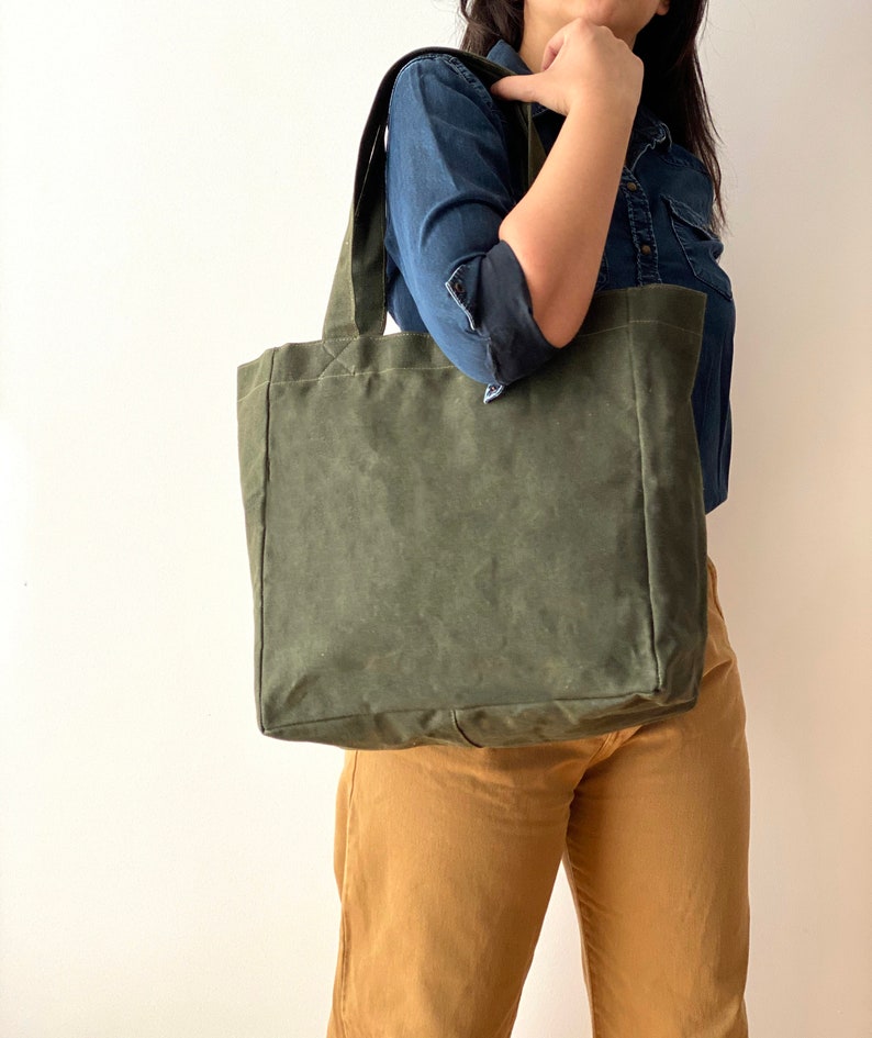 Waxed Canvas Tote Bag Vegan Tote Bag Market Bag Everyday Bag Military