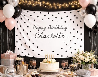 Personalized Birthday Banner Wall Tapestry | Polka Dot Neutral Decor