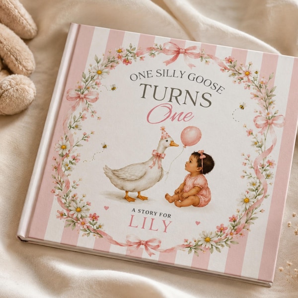 Personalized "One Silly Goose Turns One" Birthday Book | Watercolor Keepsake Album