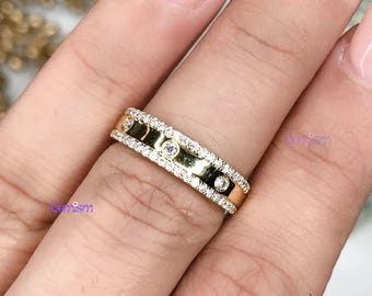 Three Stone Diamond Women's Wedding Band | Diamond Anniversary Ring | Solid Gold Bridal Band | Stackable Wedding Ring for Her