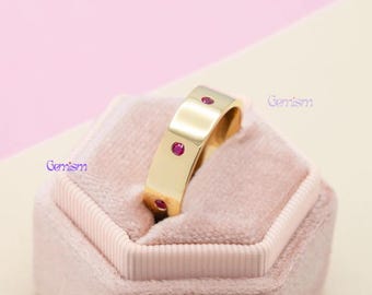 Bezel Ruby Women's Wedding Band | Solid Gold Ruby Wedding Ring | Stackable Ruby Band for Her | July Birthstone Ring