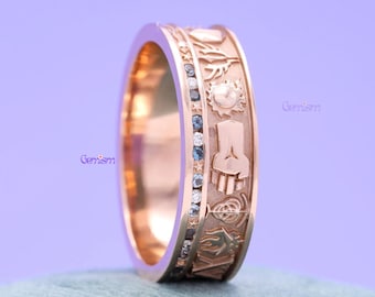 Griekse stijl diamanten trouwring topaas, blauwe topaasring voor haar, vintage geïnspireerde bruidsring, unieke trouwring