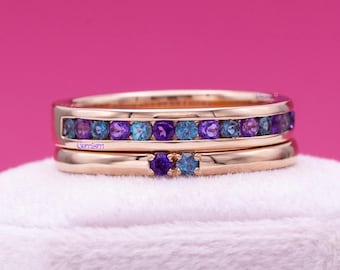 Alexander diamant en amethist bruidsringbandset – elegante paarse edelsteentrouwringen