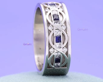 Blue Sapphire Diamond Infinity-trouwring voor haar, Eternity-ring, damestrouwring, band jubileumbelofte