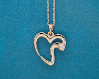0,20 kt rond geslepen unieke hartvorm hanger | Liefde-hangerketting | Cadeau voor haar | 14K verguld