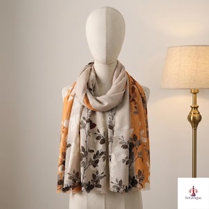 Bufanda de poliéster estampada con borlas, chal ligero (180 x 90 cm)