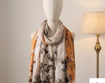 Tryckt polyesterhalsduk med tofsar, lätt sjal (180 x 90 cm)