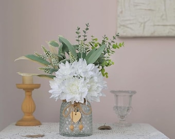 Flores artificiales con jarrón, planta de eucalipto de seda artificial