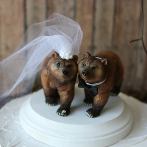 Brown bear-wedding cake topper-wedding-grizzly bear-hunter-hunting-camo-camouflage-bear-woodland-cake topper-bear lover-bride and groom