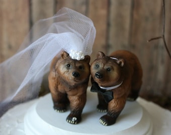 Brown bear-wedding cake topper-wedding-grizzly bear-hunter-hunting-camo-camouflage-bear-woodland-cake topper-bear lover-bride and groom