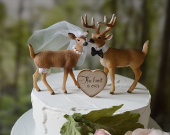 Wedding cake topper deer hunter hunting groom buck doe camouflage antlers buck rack animal bride groom deer topper Mr and Mrs rustic wedding