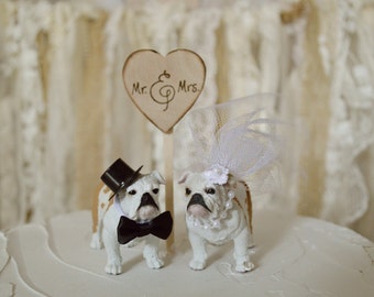 Bulldog wedding cake topper bull dogs University of Georgia bulldogs bride and groom English bulldog Mr&Mrs wood sign animal dog lover