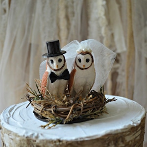 Owls wedding cake topper-Fall wedding-barn wedding-Barn owls cake topper-Rustic cake topper-Rustic wedding-OWLS-snow owls