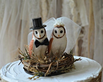 Owls wedding cake topper-Fall wedding-barn wedding-Barn owls cake topper-Rustic cake topper-Rustic wedding-OWLS-snow owls