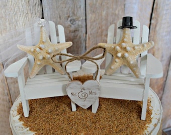 Starfish-Adirondack chair-wedding cake topper-beach wedding-Mr. and Mrs.-bride and groom-cake topper-destination wedding-beach wedding-chair